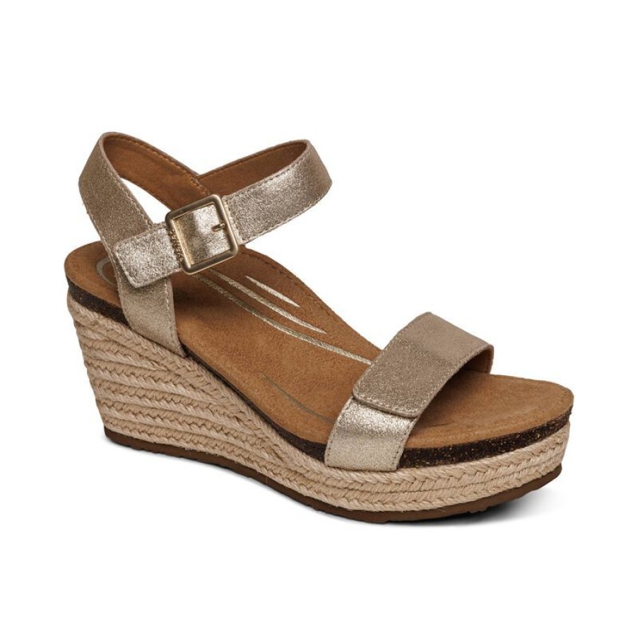 Aetrex Sydney Quarter Strap Espadrille Wedge Wedges & Heels